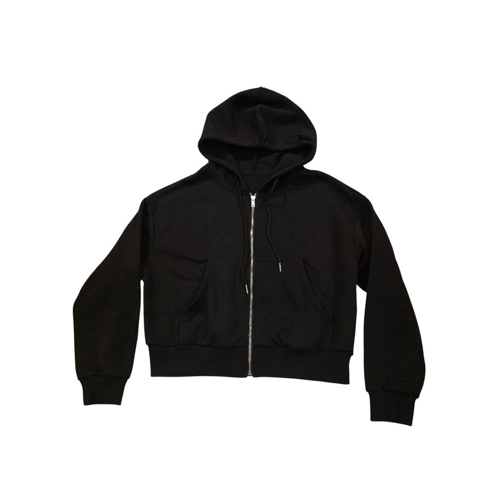 Black Womens Cropped Zip Up Jacket Small
